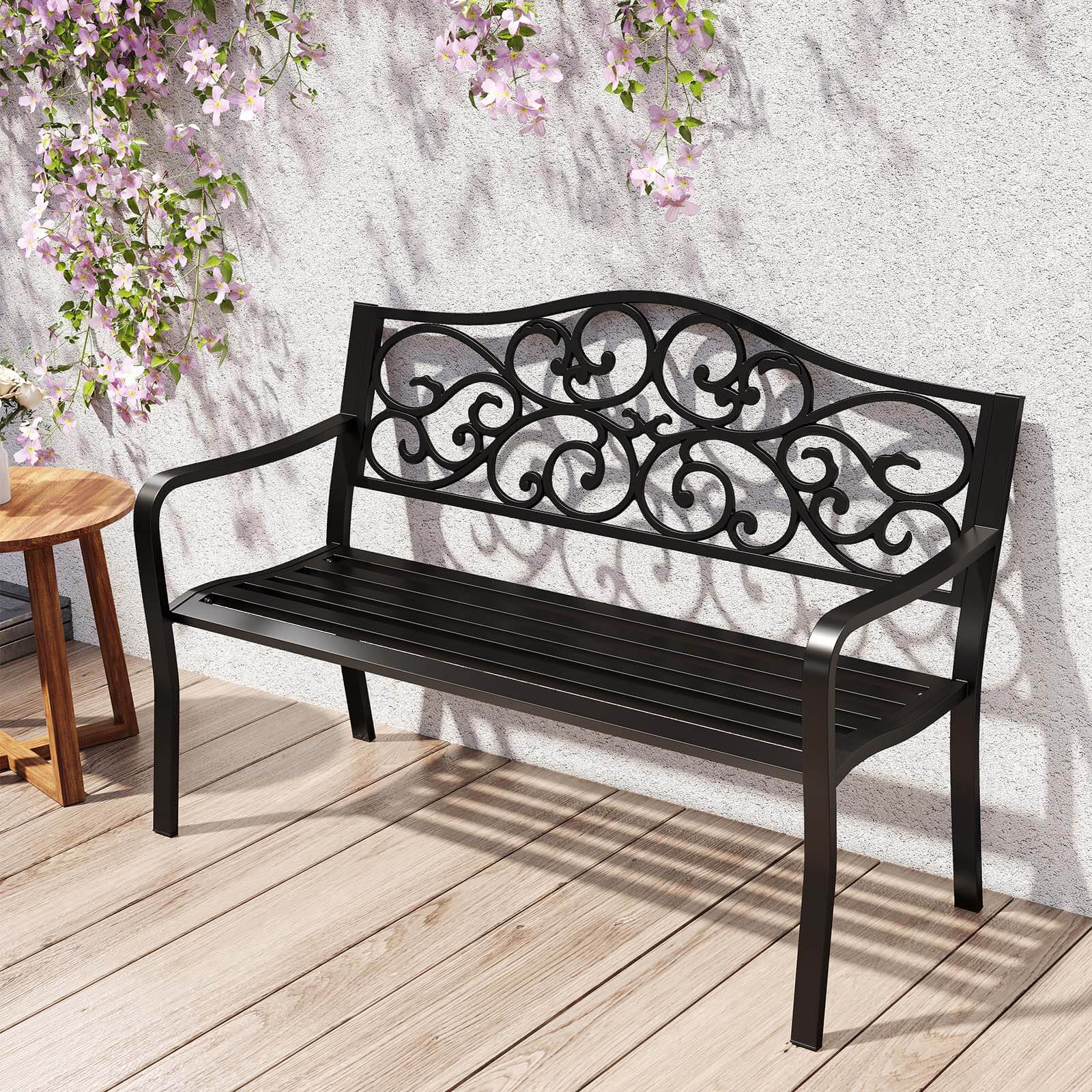 Alt View 1. Costway - Costway 50" Porch Bench with Ergonomic Backrest & Armrests Floral Patterns Curved - Black.
