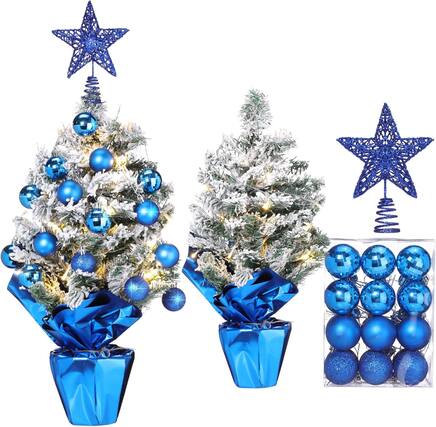 Front. RTMB - 2FT Pre-Lit Tabletop Christmas Tree with Royal Blue Ornaments & LEDs - Royal Blue,royal Blue Tree.