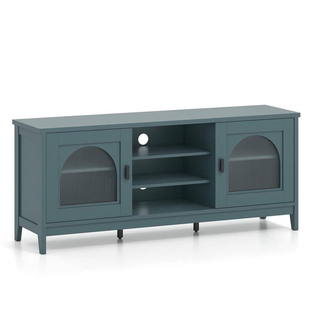 Kadyn - Vintage-Style TV Cabinet for 65-Inch TVs with Adjustable Shelves, Turquoise - Blue