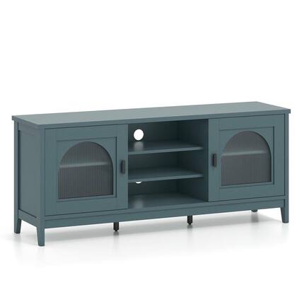 Front. Kadyn - Vintage-Style TV Cabinet for 65-Inch TVs with Adjustable Shelves, Turquoise - Blue.