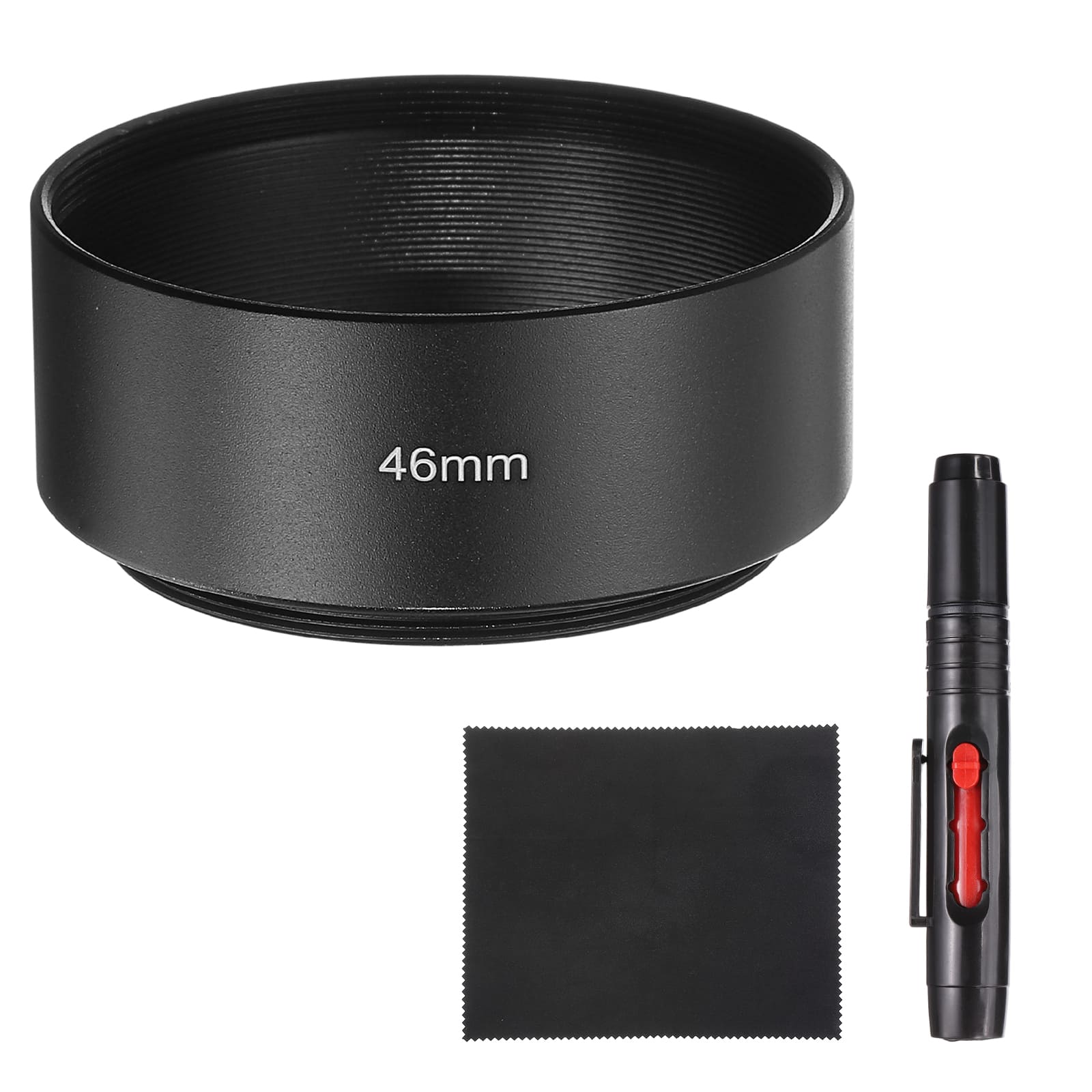 Unique Bargains - Lens Hood Shade, 46mm Mid-focus Metal Camera Cap Shade with Cleaning Cloth & Pen - Black