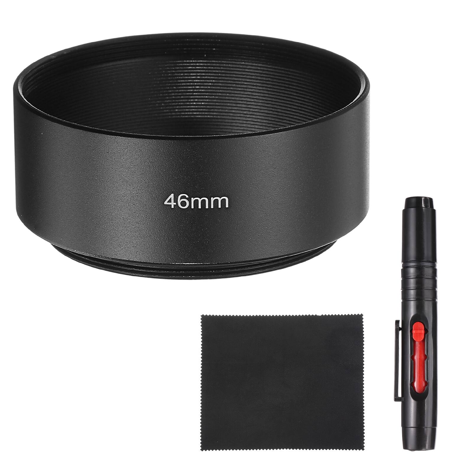 Front. Unique Bargains - Lens Hood Shade, 46mm Mid-focus Metal Camera Cap Shade with Cleaning Cloth & Pen - Black.