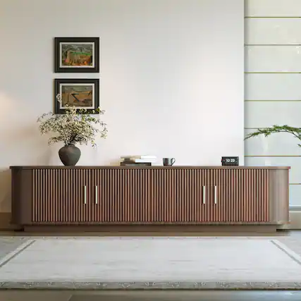 Front. Whisen - 70-Inch Modern TV Stand for TVs up to 80-Inch,Media Entertainment Console with Cured Corners and Ample Storage - Dark Brown.