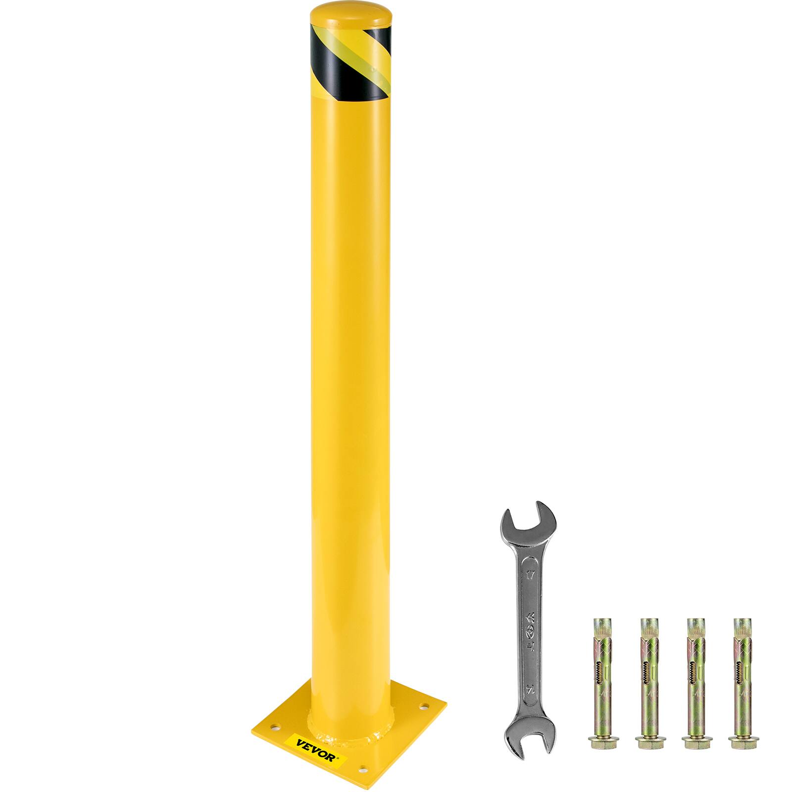 Front. VEVOR - Safety Bollard 48"x4.5" Safety Barrier Bollard 4-1/2" OD 48" Height Yellow Powder Coat Pipe Steel Safety Barrier - Yellow and Black.