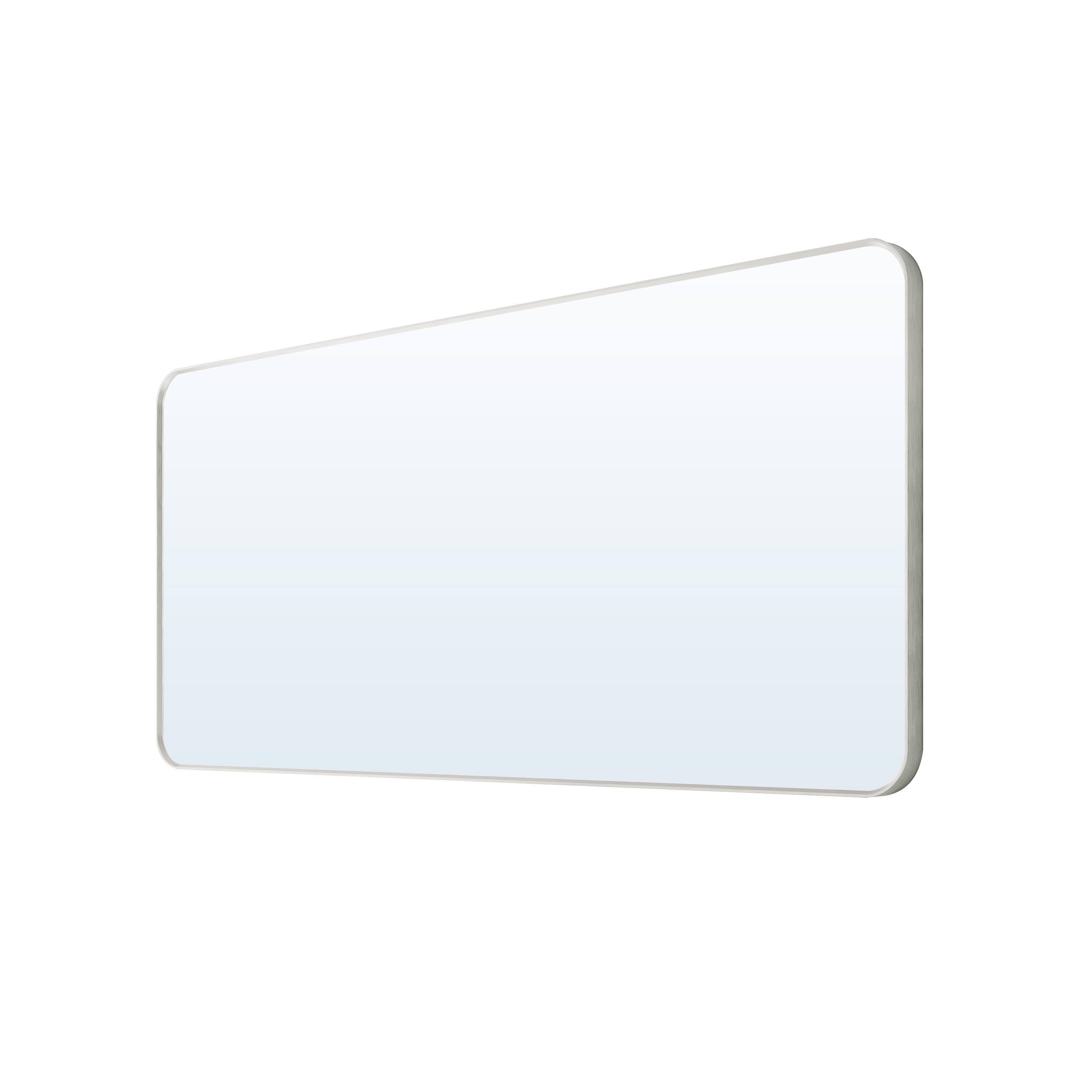 Front. WELLFOR - 60 in. W x 28 in. H Rectangular Aluminum Framed Wall Bathroom Vanity Mirror Large Decorative Mirror - Brushed Nickel.
