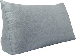 wowmax - Twin Headboard Pillow - Large Wedge Reading Pillow for Sitting Up in Bed, Breathable Removable Cover - Gray