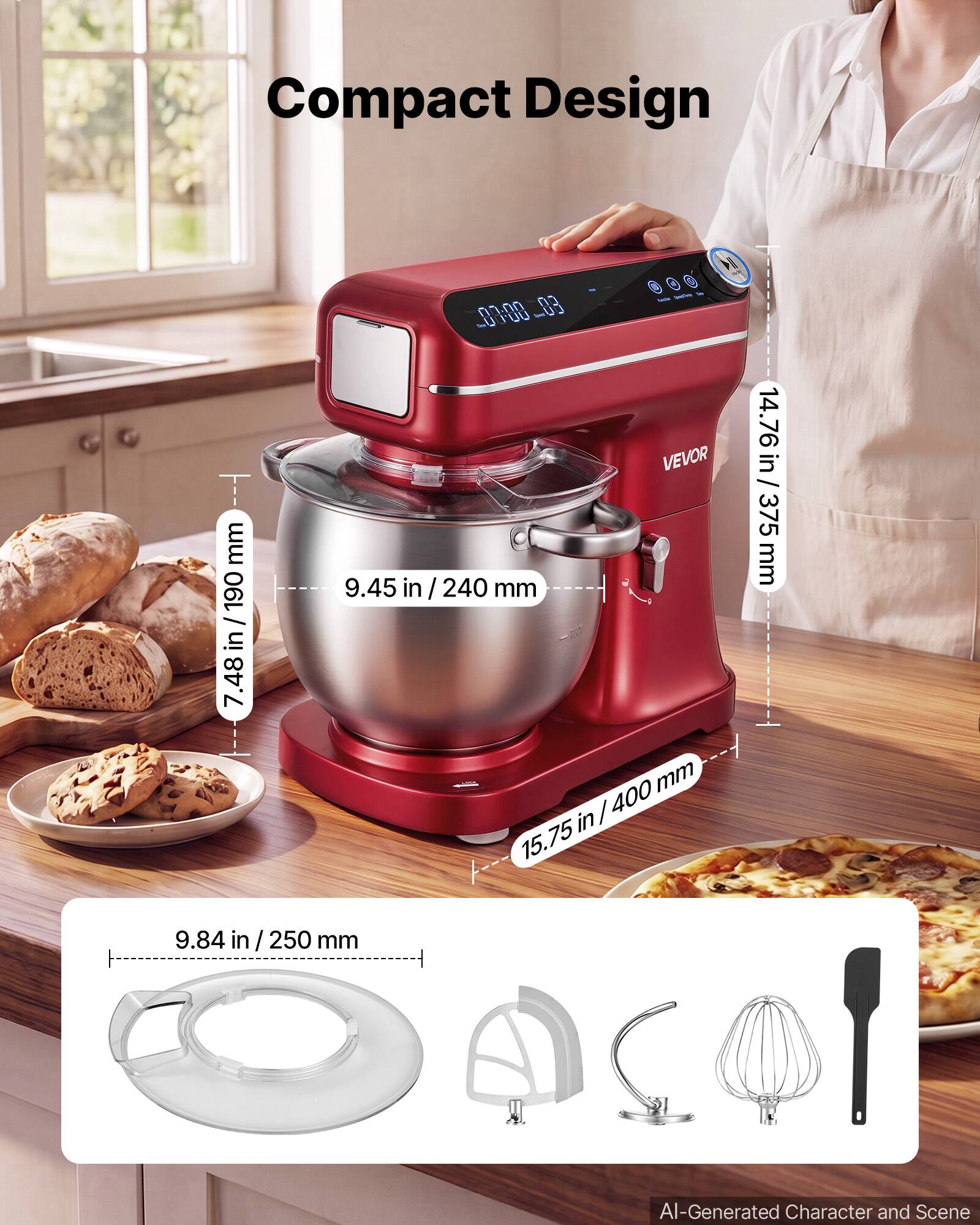 Compact Design

mm 190 / 7.48 in / 190 7.48

H 1856 07:00 03 VEVOR 9.45 in / 240 mm 400 mm in / 15.75

14.76 in - 375 mm

9.84 in /250 mm

AI-Generated Character and Scene