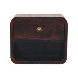 Artisan Furniture - Solid Wood Mini Curved California Walnut Wall Mounted Bedside, 1 Drawer, 1 Open Slot, Dark Brown - Walnut Finish