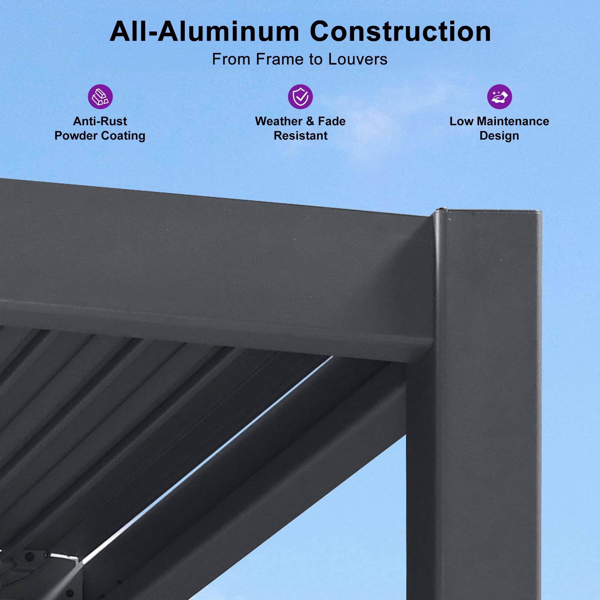 All-Aluminum Construction  
From Frame to Louvers  
Anti-Rust Powder Coating  
Weather & Fade Resistant  
Low Maintenance Design
