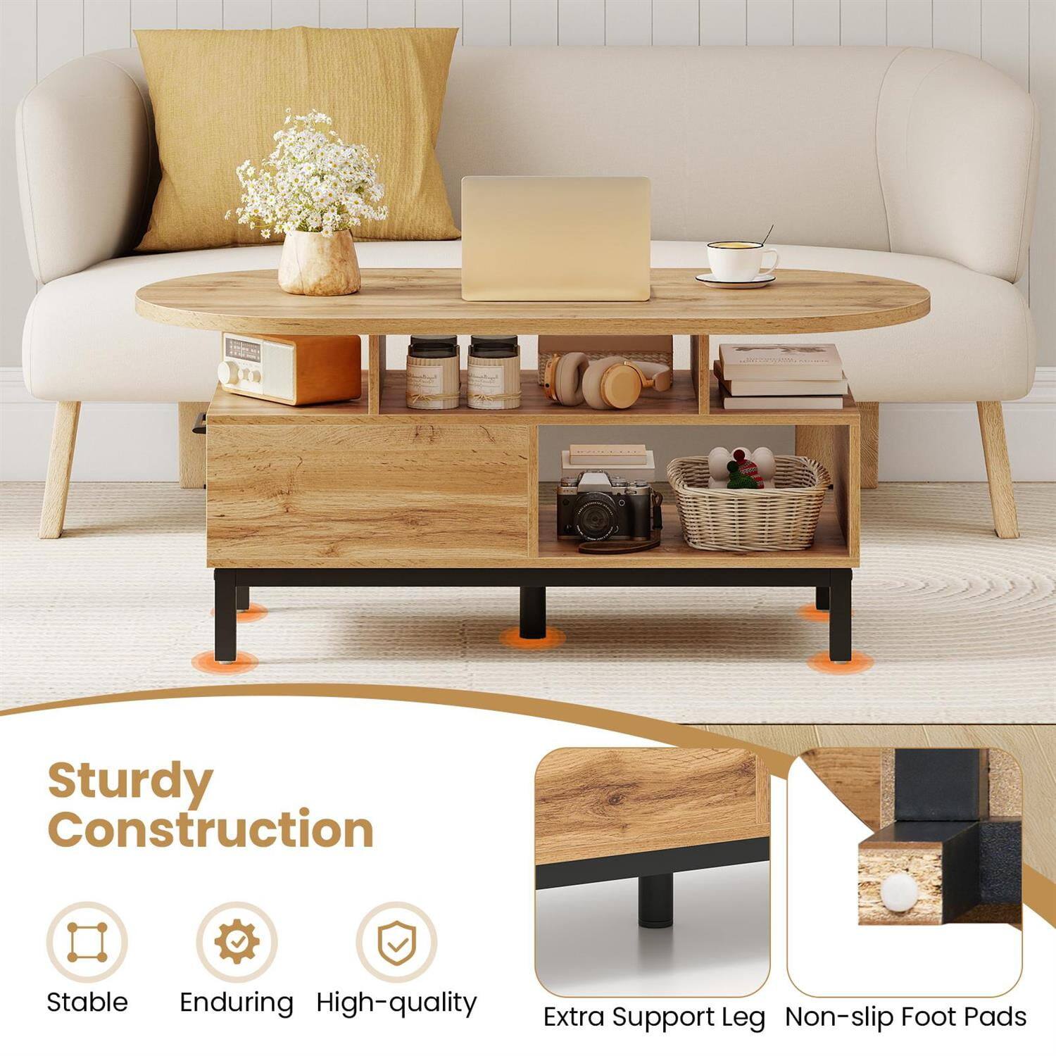 Sturdy Construction  
Stable  
Enduring  
High-quality  
Extra Support Leg  
Non-slip Foot Pads