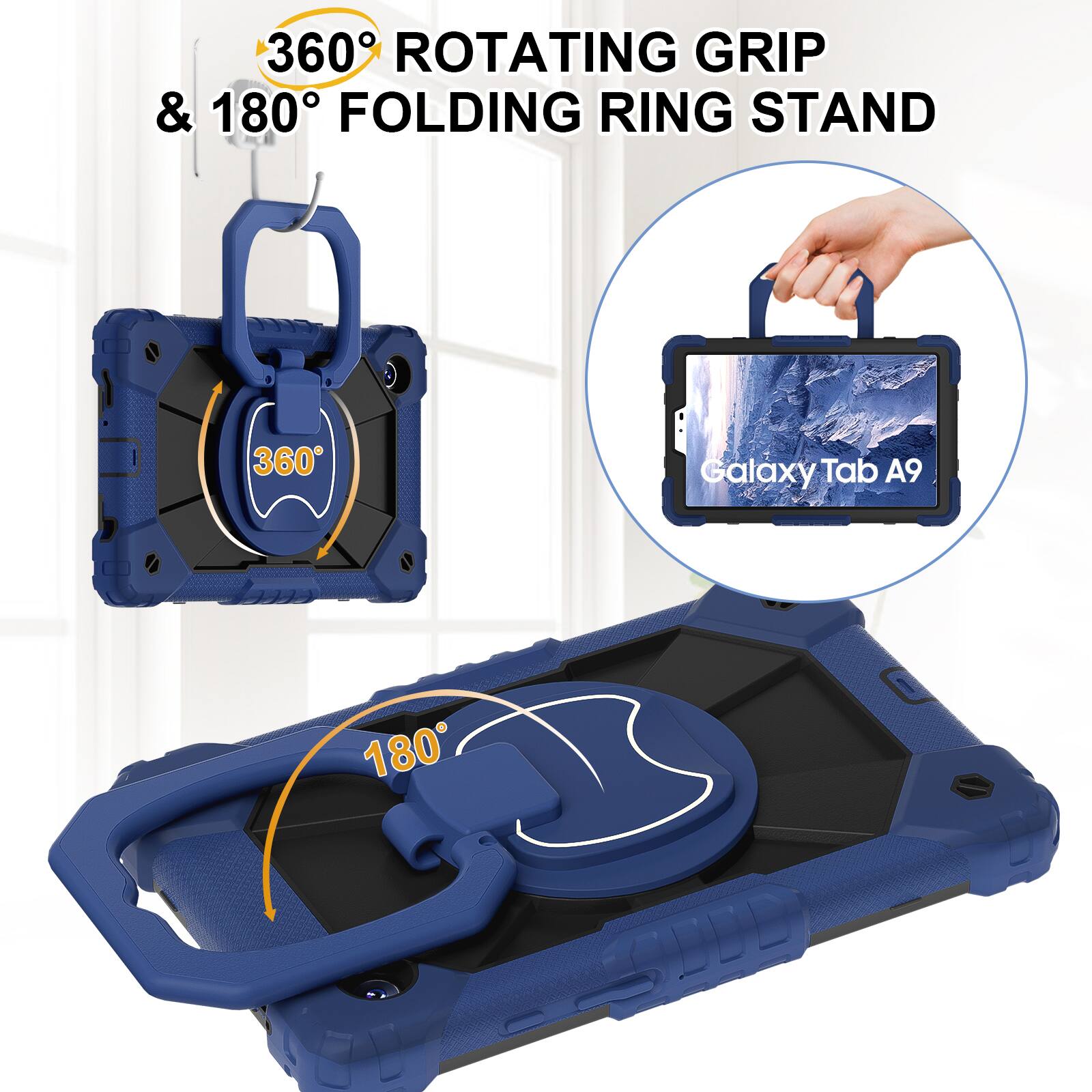 360° Rotating Grip & 180° Folding Ring Stand  
Galaxy Tab A9