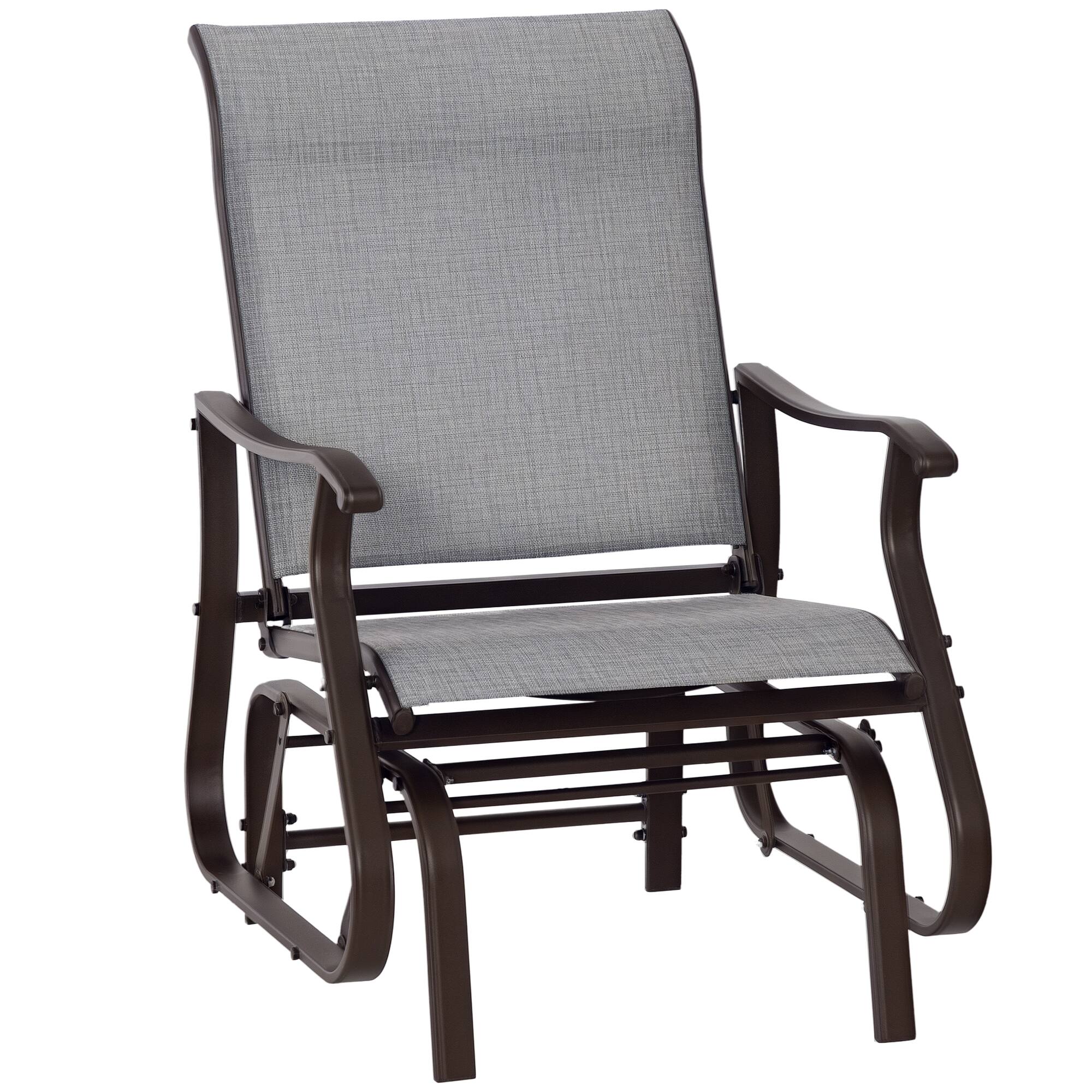 Front. Outsunny - Outdoor Glider Chair, Gliders for Outside Patio with Steel Frame and Mesh Fabric for Backyard, Garden, and Porch - Gray.