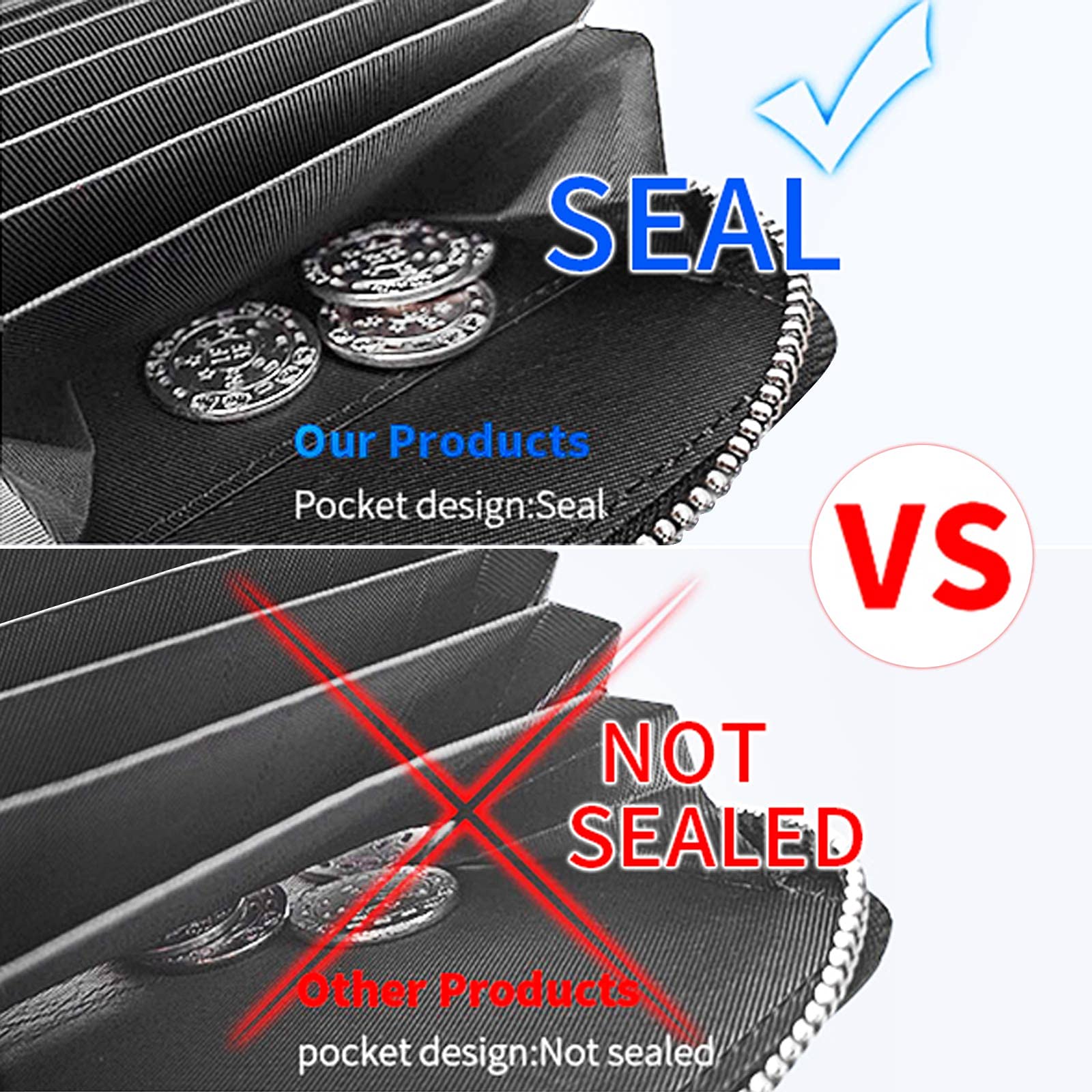 Alt View 1. Jadie Link - Rfid Slots Credit Card Holder Genuine Leather Small Wallet Women Men Zipper Real Leather Genuine Leather Credit Card - Black.