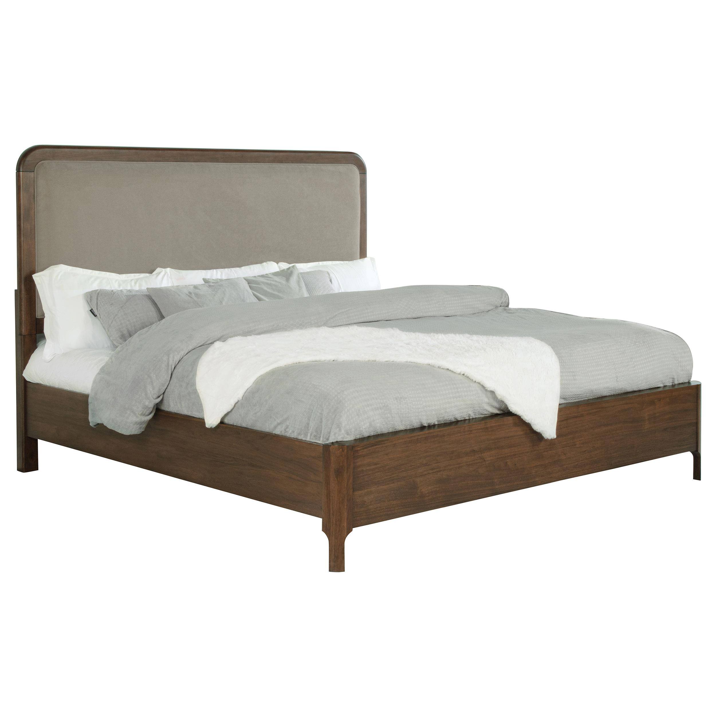 Alt View 1. Manhattan Lane - Rie Queen Bed, Taupe Gray Upholstered Headboard - Brown, Taupe Gray.