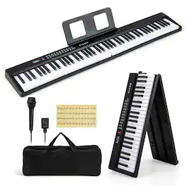 HONGGE - Foldable 88 Key Digital Piano with Bag and Microphone - Black