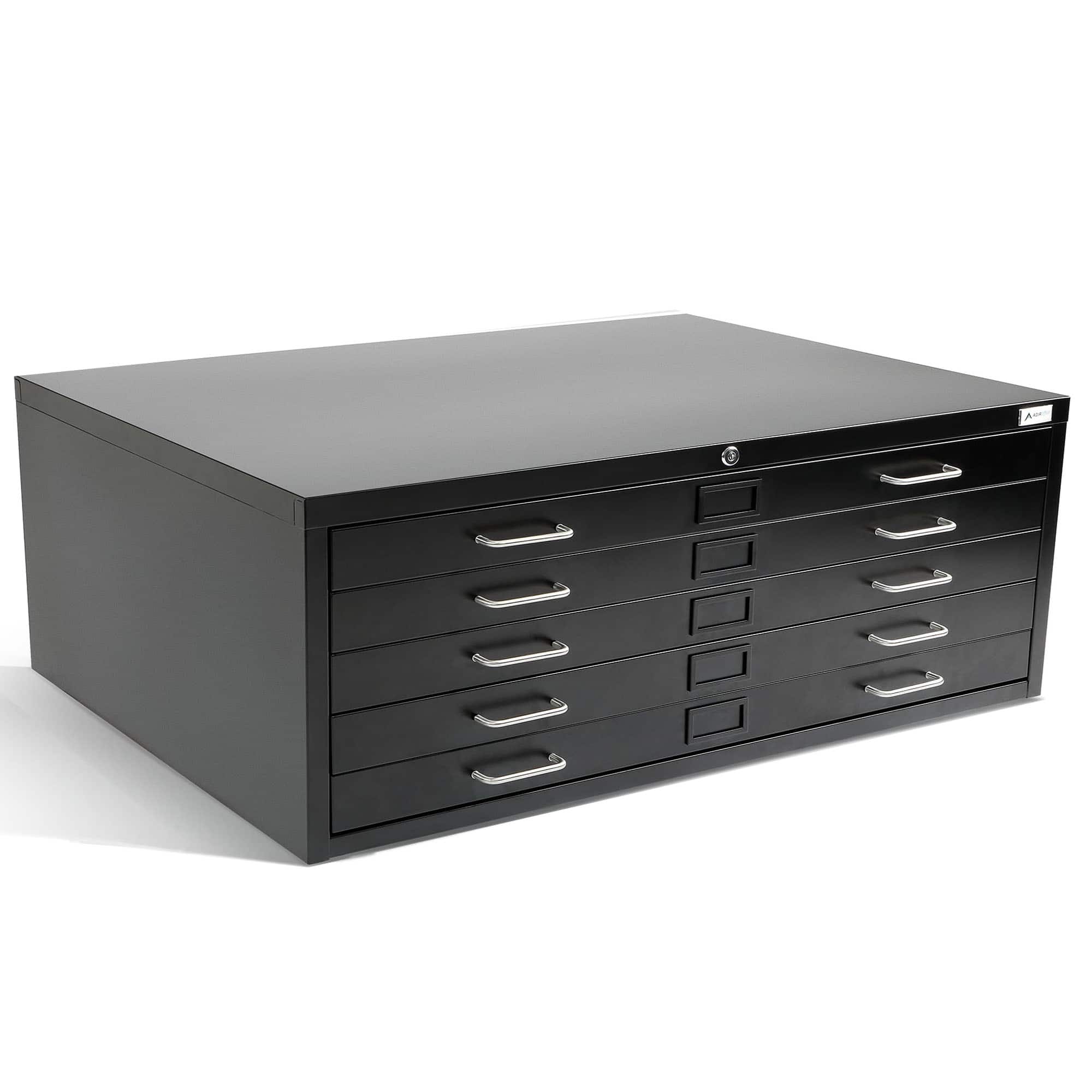 AdirOffice - Blueprint File Cabinet, 5-Drawer, Large Document Lateral File Cabinet - Black-46.38" W x 35.39" D x 19.29" H