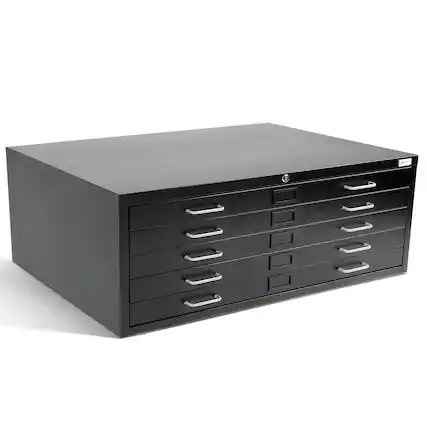 Front. AdirOffice - Blueprint File Cabinet, 5-Drawer, Large Document Lateral File Cabinet - Black-46.38" W x 35.39" D x 19.29" H.