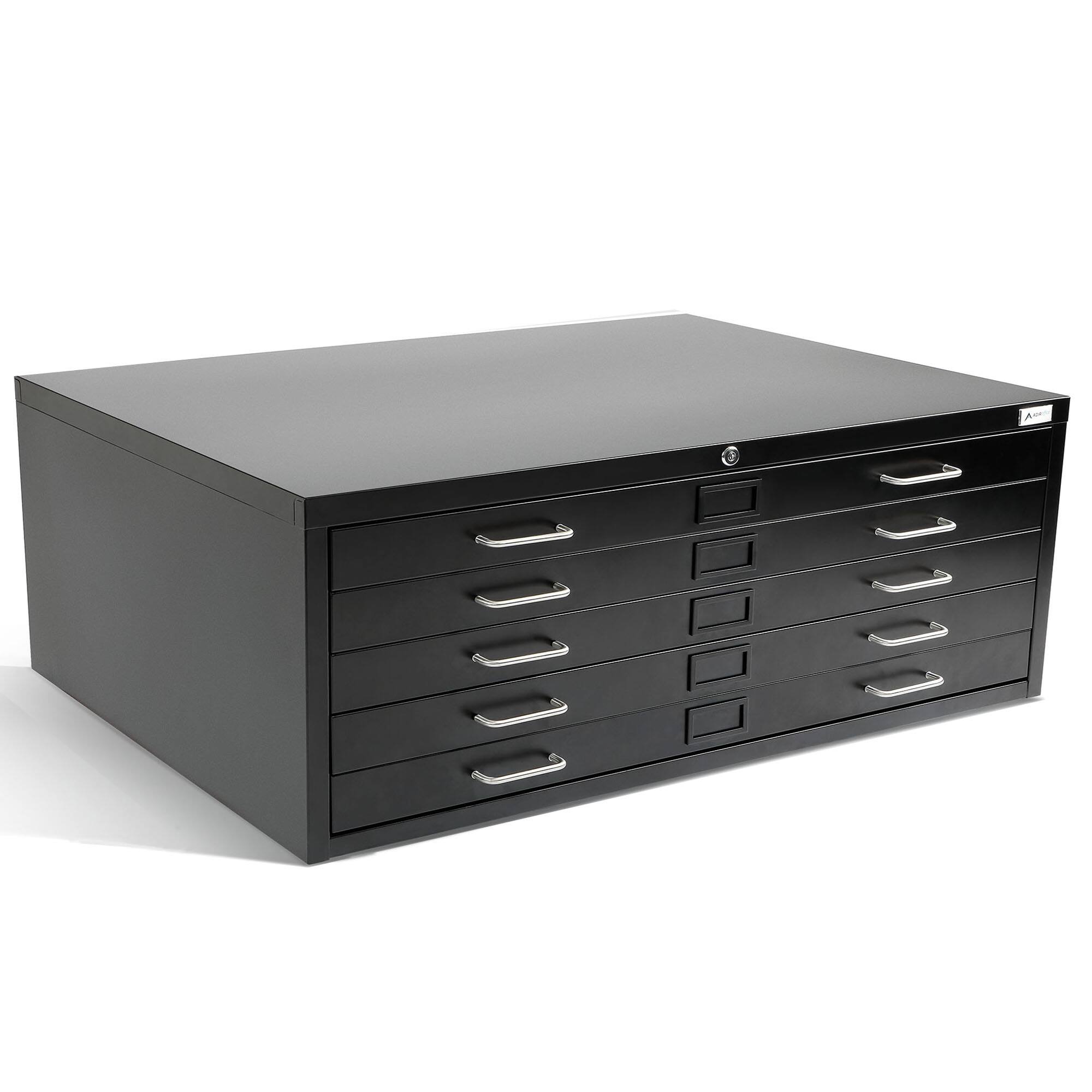 Front. AdirOffice - Blueprint File Cabinet, 5-Drawer, Large Document Lateral File Cabinet - Black-46.38" W x 35.39" D x 19.29" H.
