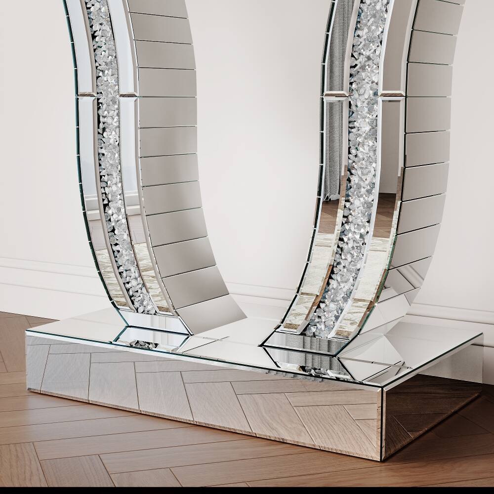 Alt View 3. Loheer - Loheer 43 inch mirrored console table, silver glam entryway table with glass top - Silver.