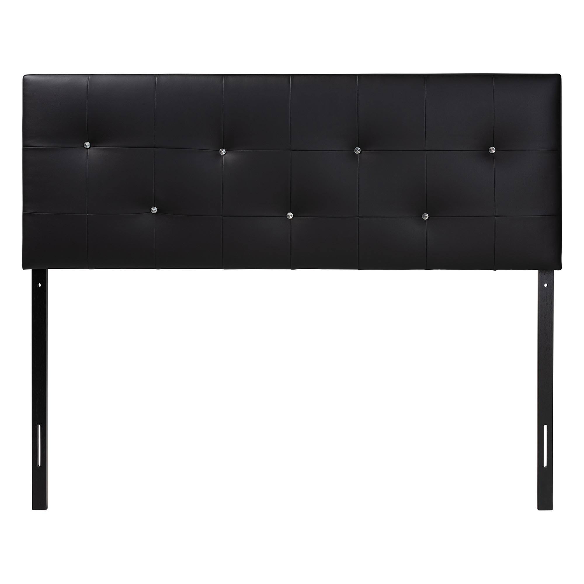 Angle. Baxton Studio - Dalini Modern and Contemporary King Faux Leather Headboard with Faux Crystal Buttons - Black.