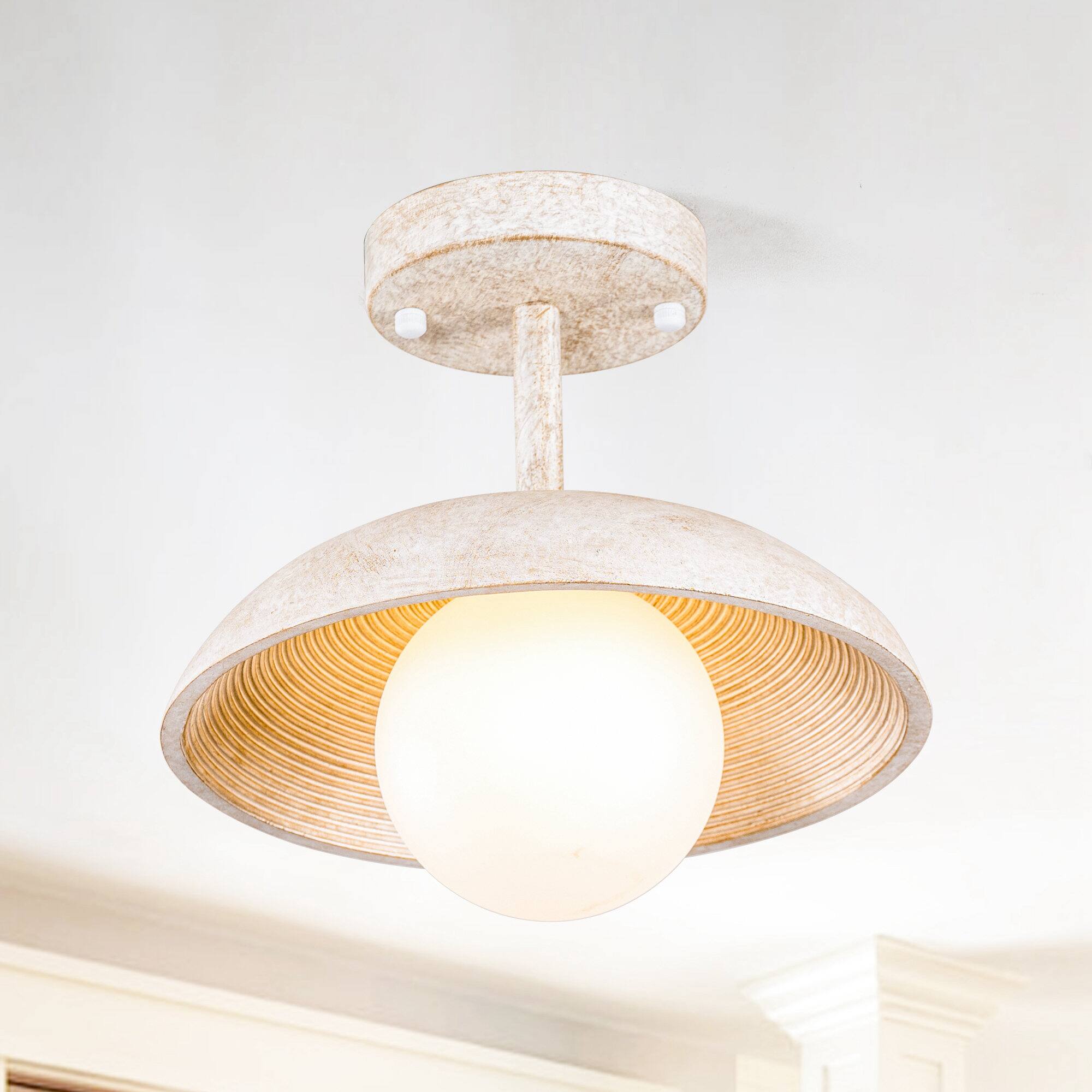 Left. Parrot Uncle - 10.6 in. 1-Light Antique White Bowl Semi-Flush Mount Ceiling Light - Antique White.