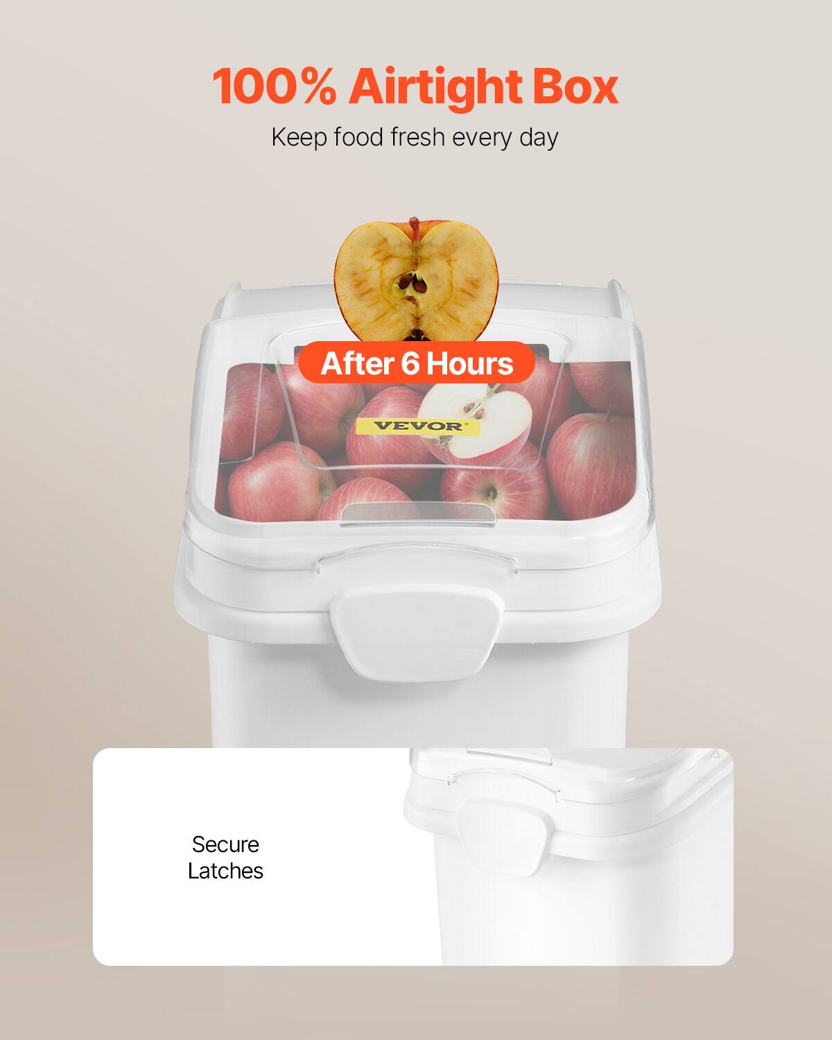 100% Airtight Box, Keep food fresh every day, After 6 Hours, VEVOR, Secure Latches