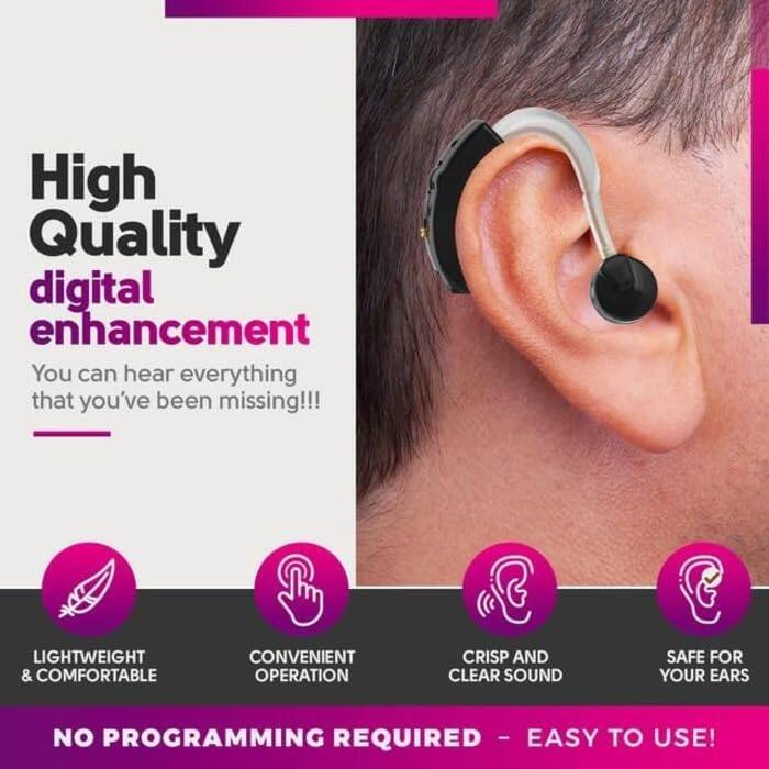 High Quality digital enhancement  
You can hear everything that you've been missing!!!

LIGHTWEIGHT & COMFORTABLE  
CONVENIENT OPERATION  
CRISP AND CLEAR SOUND  
SAFE FOR YOUR EARS  

NO PROGRAMMING REQUIRED - EASY TO USE!