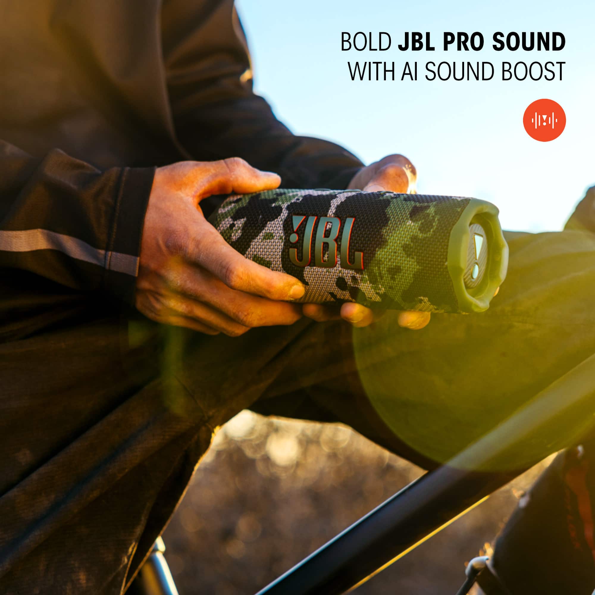 Bold JBL Pro Sound with AI Sound Boost.