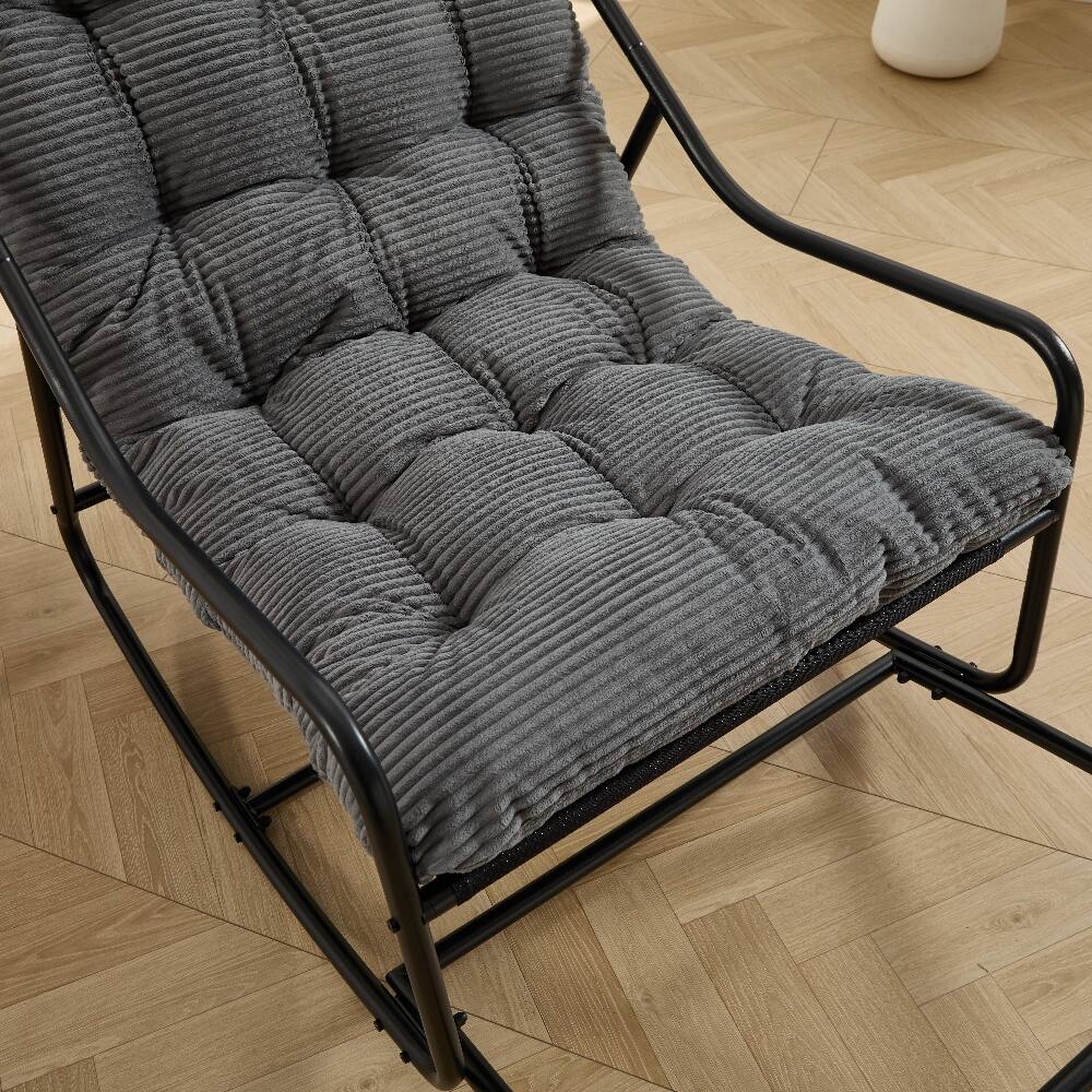Alt View 3. Loheer - Loheer Outdoor Rocking Chair with Thick Grey Cushion Modern Metal Frame Patio Seating for Adults Living Room Bedroom - Grey.