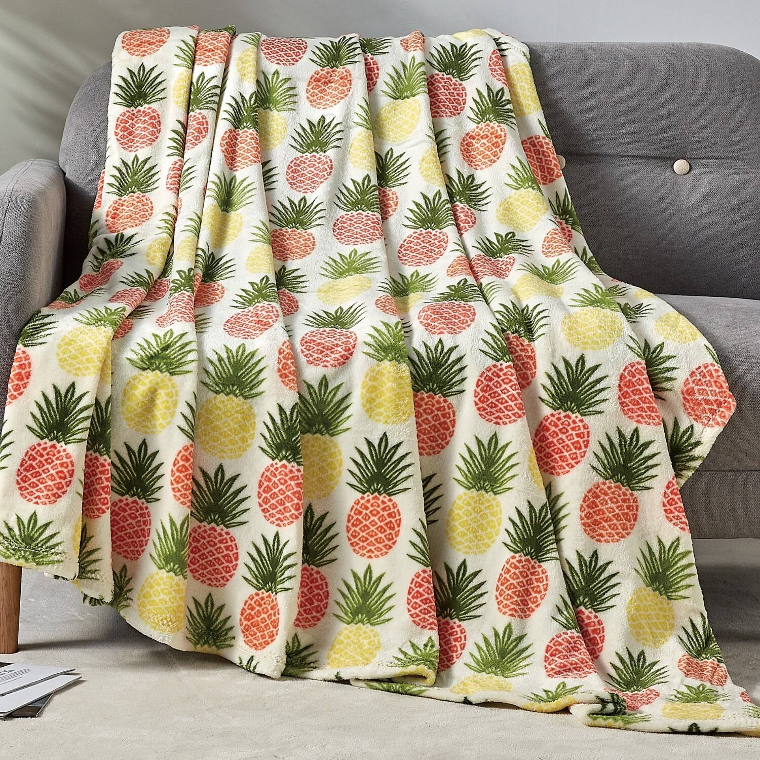 Alt View 4. Noble House - Plazatex Natural Pineapple All Season Plush Decorative Throw Blanket 50" x 70" Yellow - Yellow.