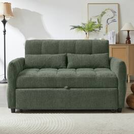 LUCKY ONE - 52.8" Pull-Out Tufted Loveseat Sleeper Sofa Bed w/ Adjustable Backrest 3 USB Ports - Green