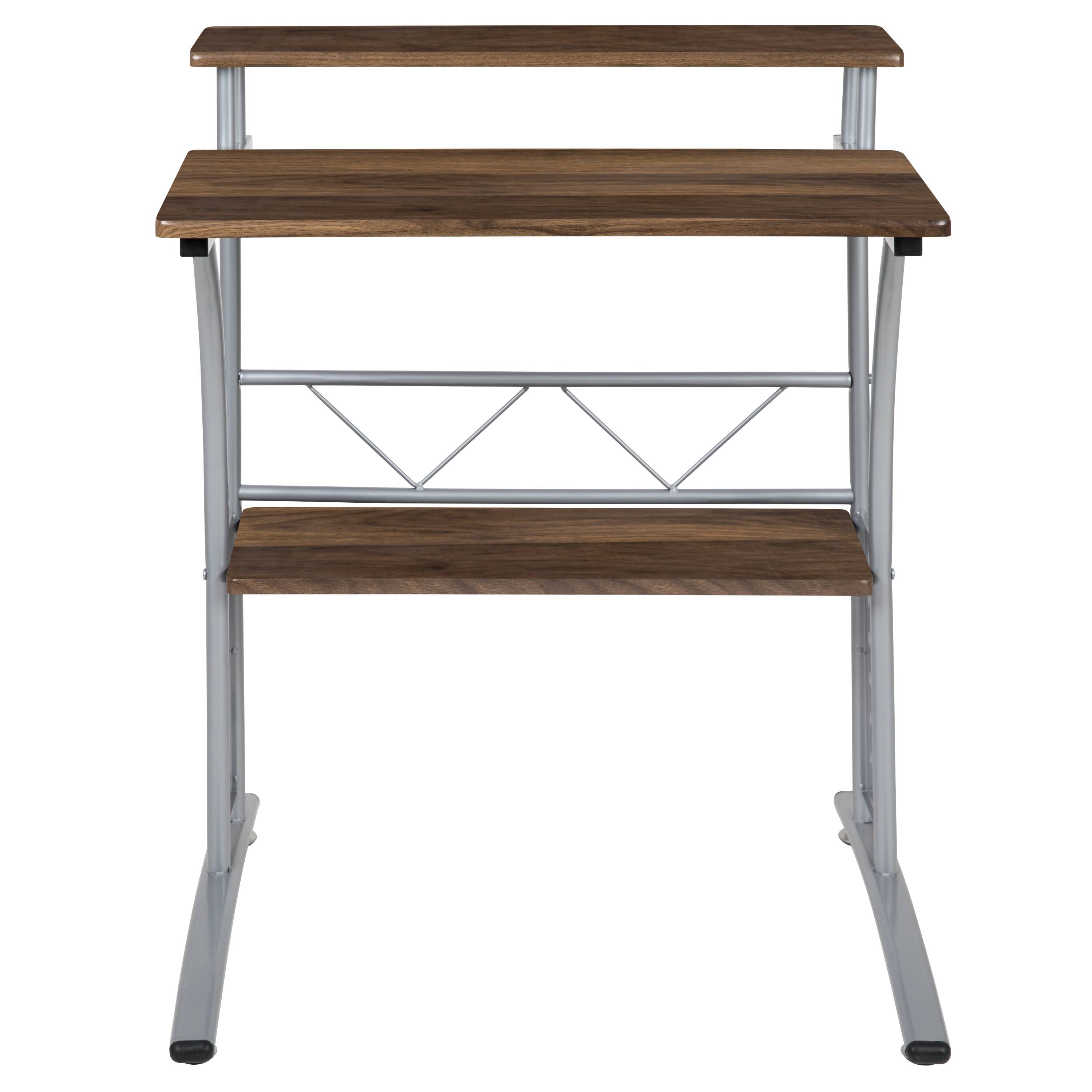 Alt View 7. Emma + Oliver - Computer Desk with Top and Lower Storage Shelves - Rustic Walnut.