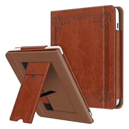 Front. Kitcheniva - Leather Cover Stand Case For 7" Kobo Libra Colour (2024) / Kobo Libra 2 (2021) Vintage Brown - Vintage Brown.