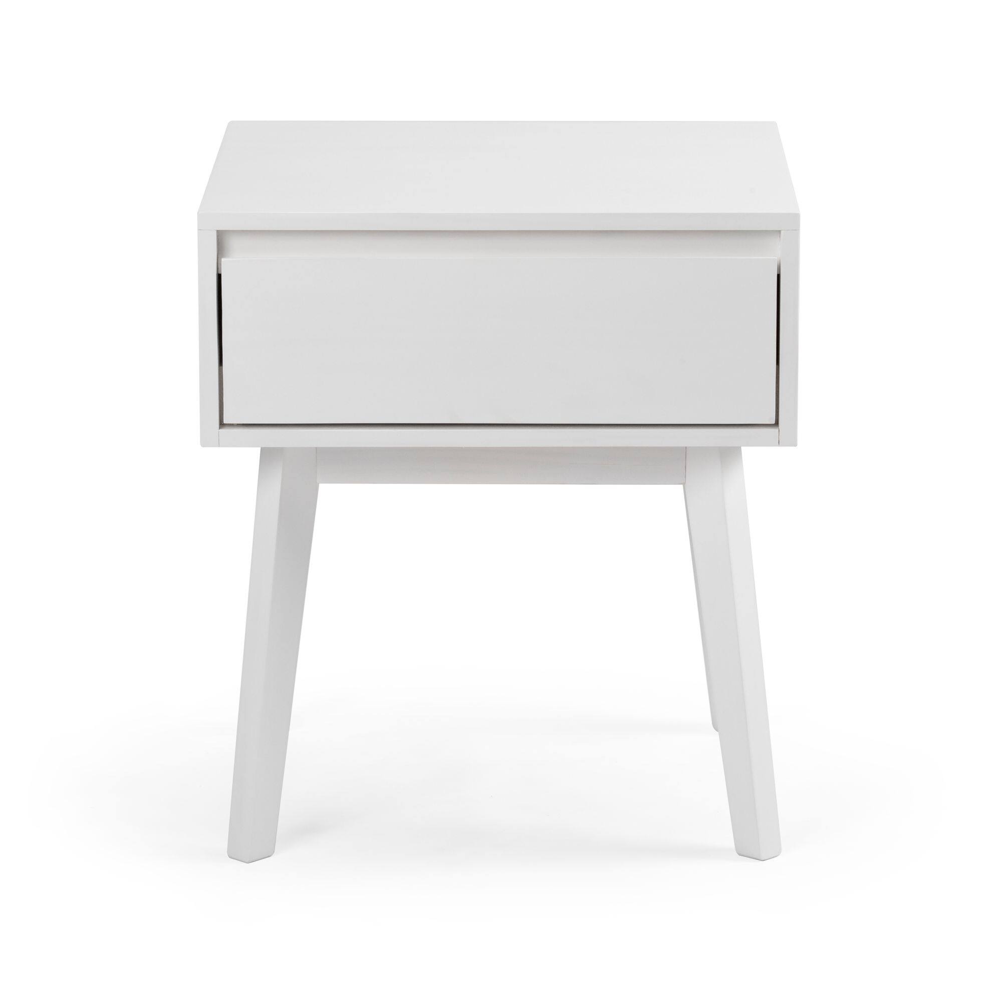 Alt View 3. Plank+Beam - Scandinavian Nightstand with 1 Drawer, White - White.