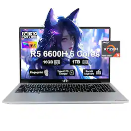 NIMO - 15.6 Gaming Laptop AMD Ryzen 5 6600H 6-Cores 16GB DDR5 RAM 1TB SSD 4.5GHz - Silver