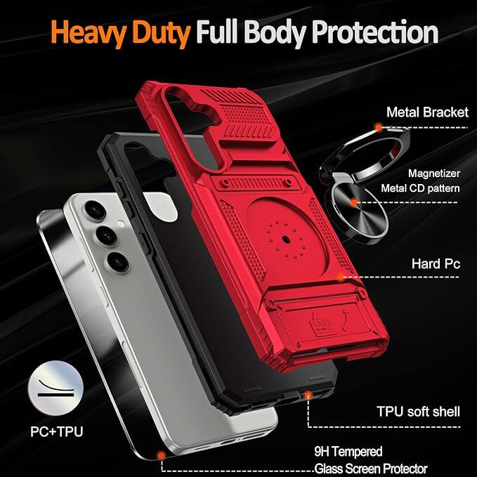 Heavy Duty Full Body Protection

- Metal Bracket
- Magnetizer
- Metal CD pattern
- Hard Pc
- TPU soft shell
- 9H Tempered Glass Screen Protector
- PC+TPU