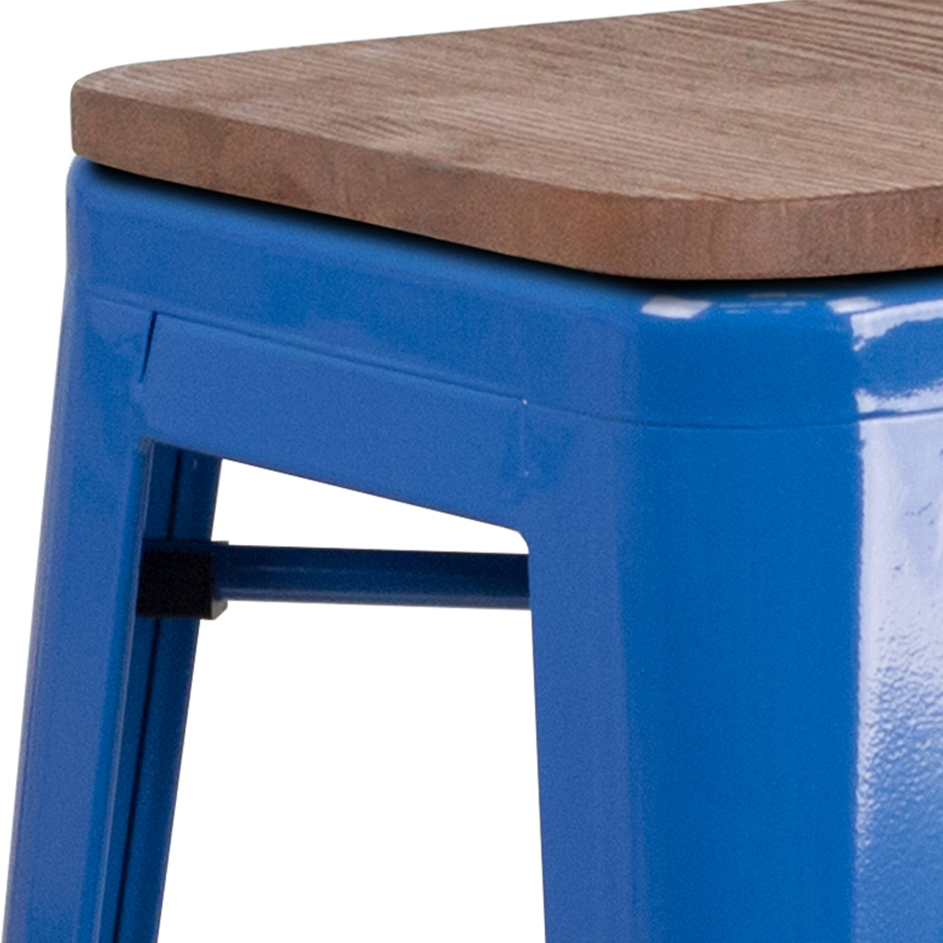 Alt View 10. Emma + Oliver - 30"H Backless Metal Barstool with Wood Seat - Blue.