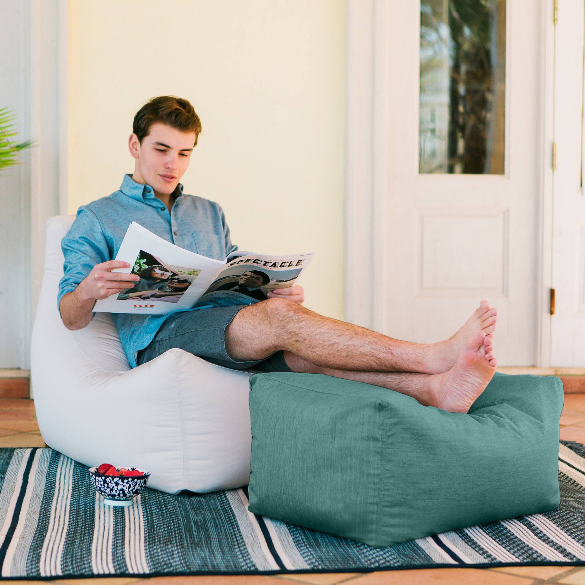 Back. Jaxx - Jaxx Leon Outdoor Bean Bag Ottoman, Breeze - Sunbrella Breeze.
