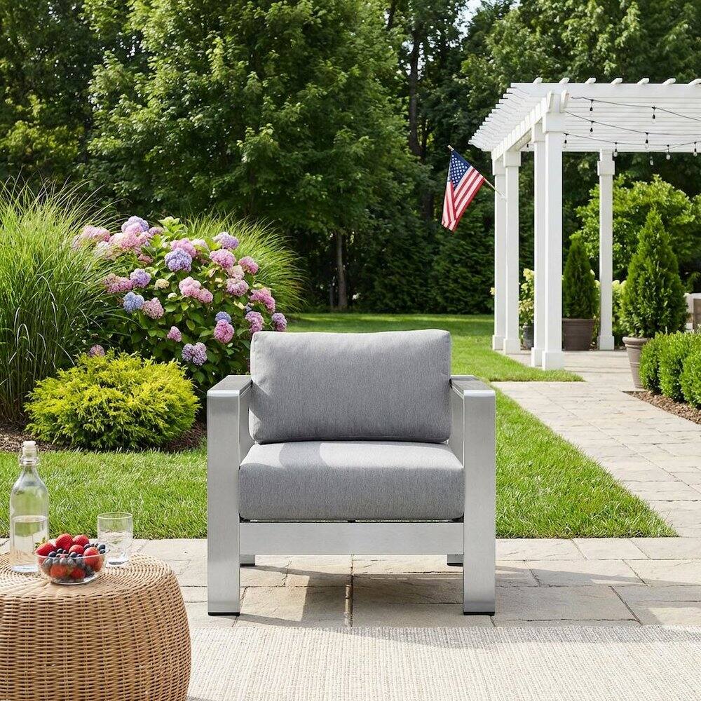 Left. Outdoor Escape - Aluminum Outdoor Lounge Armchair With Armrest And Sturdy Frame - Gray.