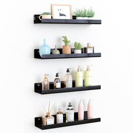 Dazzed Corner - Acrylic Shelves for Bathroom Storage, 15" Floating Shelves Wall Organizer, 4 Pack - Black