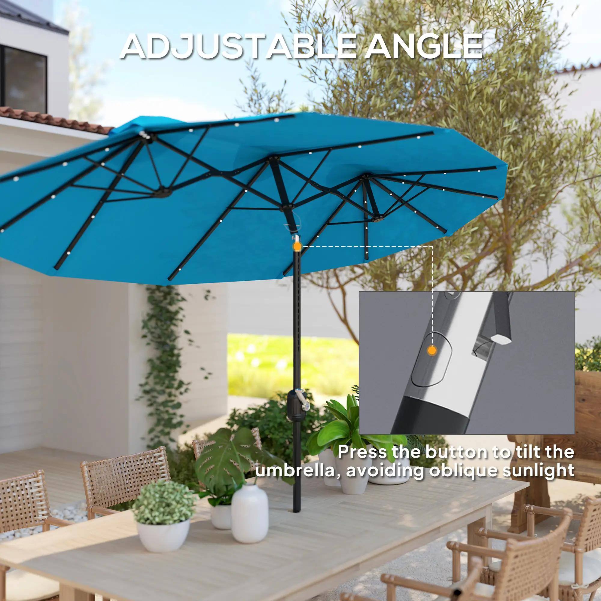 ADJUSTABLE ANGLE

Press the button to tilt the umbrella, avoiding oblique sunlight