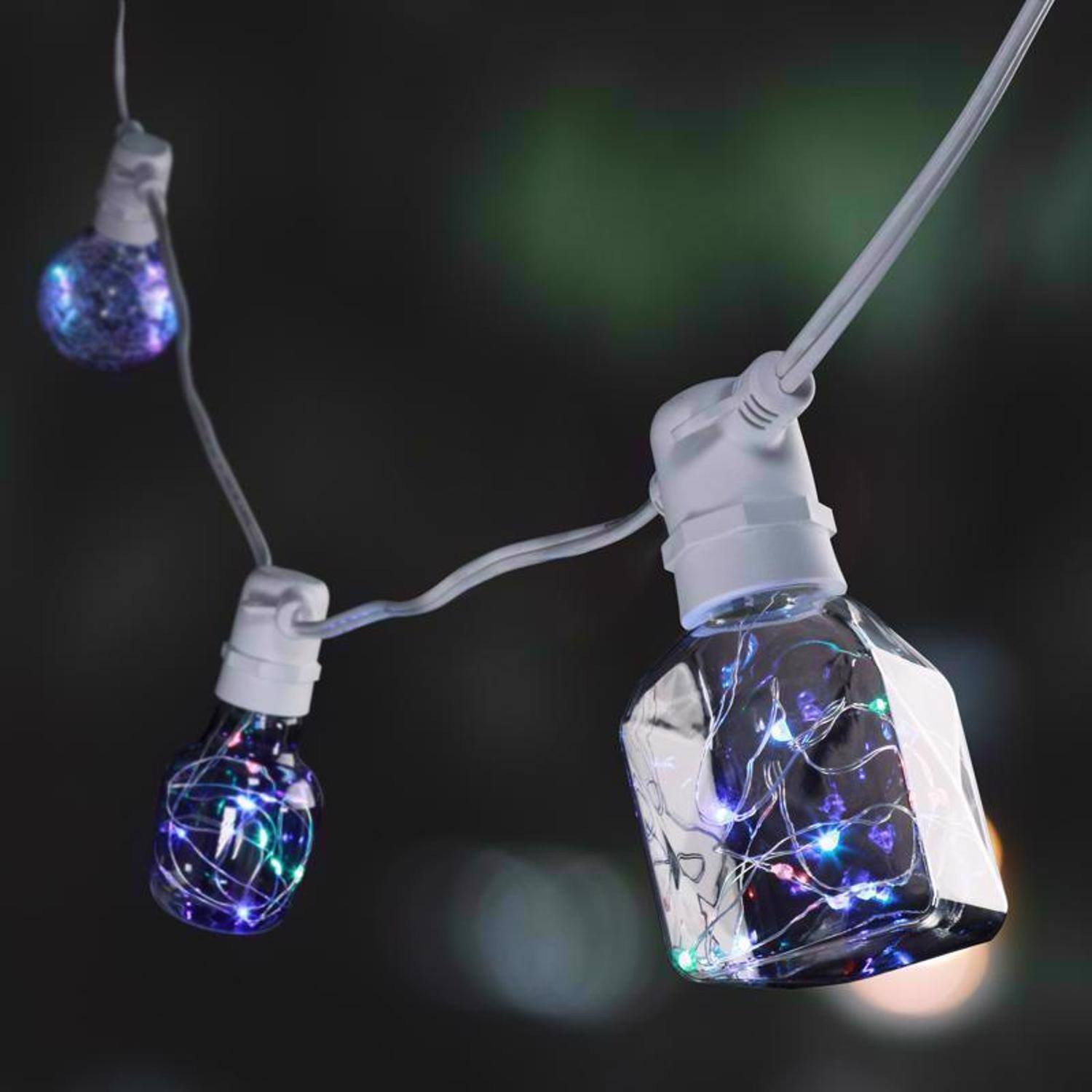 Left. FEIT ELECTRIC - Feit G25 E26 (Medium) LED Bulb Multi-Colored 1 Watt Equivalence 1 pk.
