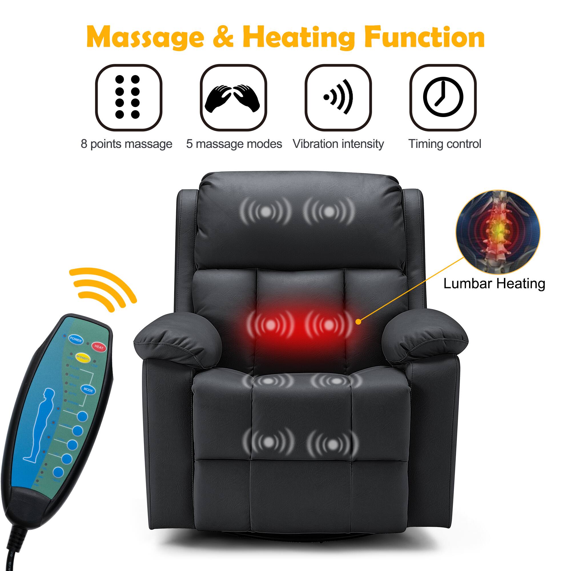Massage & Heating Function

- 8 points massage
- 5 massage modes
- Vibration intensity
- Timing control
- Lumbar Heating