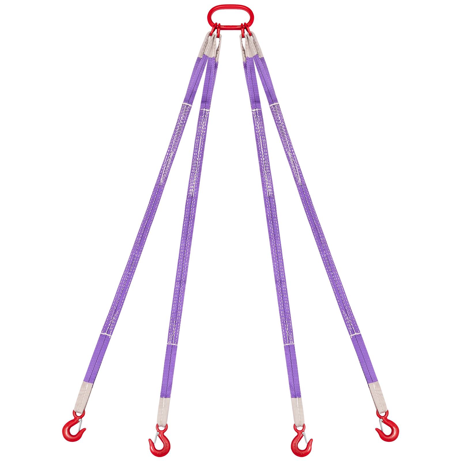 Front. VEVOR - Lifting Sling Straps,Four Leg Polyester Bridle Sling with Hooks, 6600LB Capacity, 5Ft Heavy Duty Rigging Strap,Thickened - Purple.
