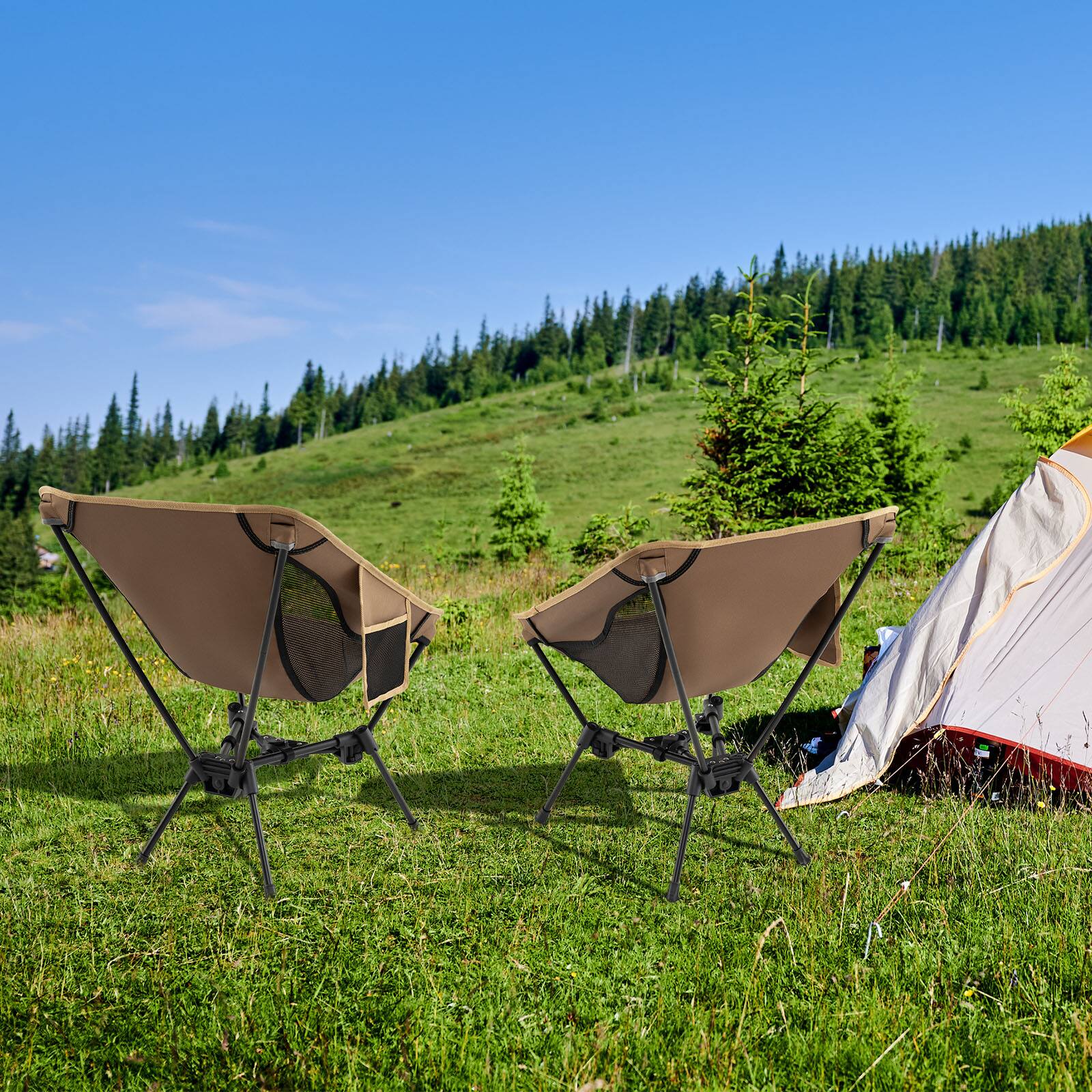 Alt View 4. Gymax - Gymax Ultra-Lightweight Camping Chair Portable Lawn Chair w/Triangular Aluminum Frame - Brown.