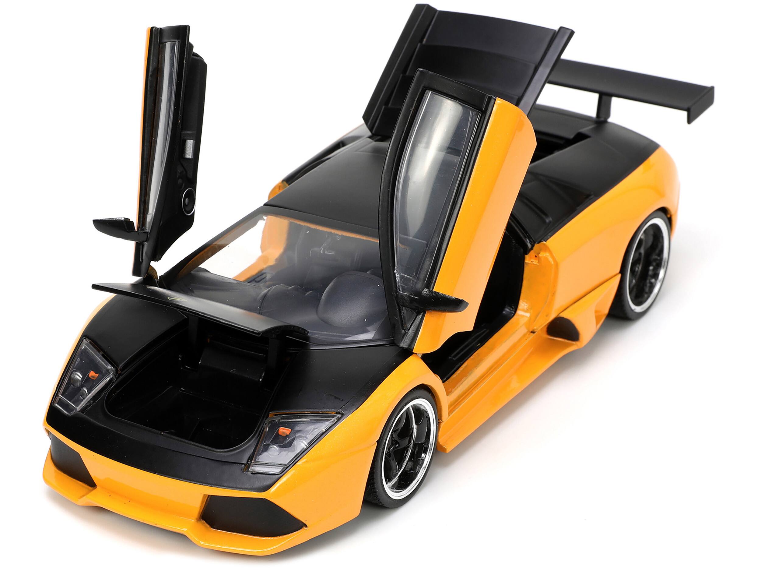 Angle. Jada - Lamborghini Murcielago LP 640 Yellow Metallic and Matt Black "Hyper-Spec" Series 1/24 Diecast Model Car by Jada - Yellow Metallic And Matt Black.