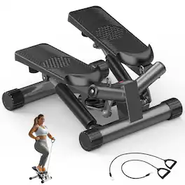 Aukfa - Mini Stepper with Resistance Bands - Portable Full Body Workout Machine for Home Fitness - Black