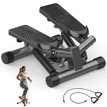 Front. Aukfa - Mini Stepper with Resistance Bands - Portable Full Body Workout Machine for Home Fitness. - Black.