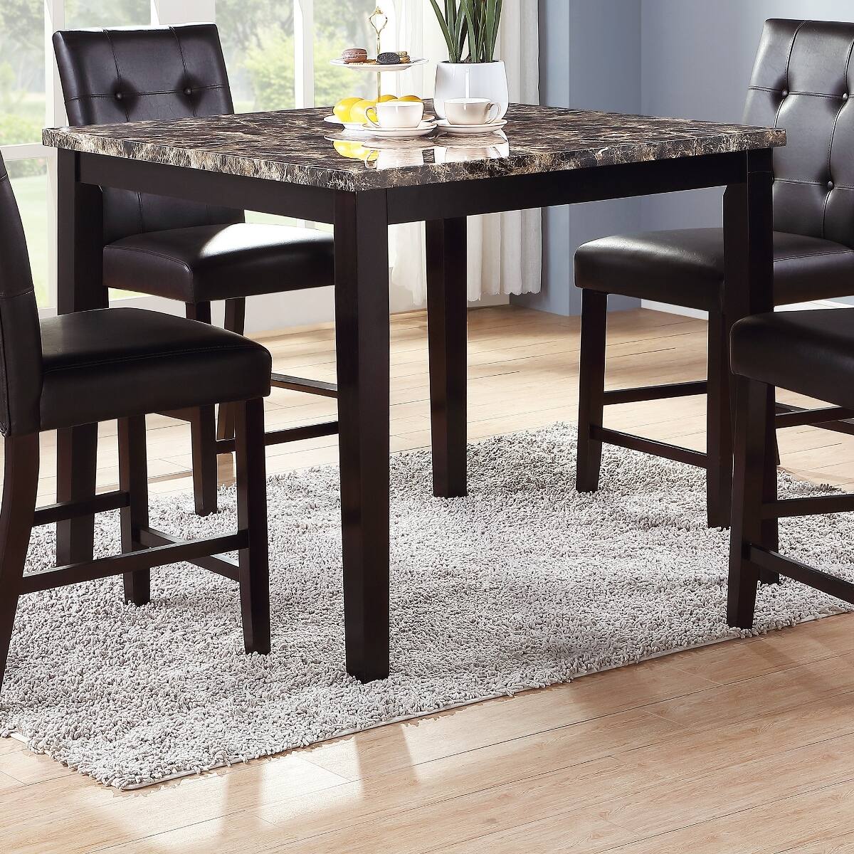 Angle. Loheer - Loheer Faux Marble Dining Table, Square Counter Height Table for Modern Kitchens, Brown - Brown.