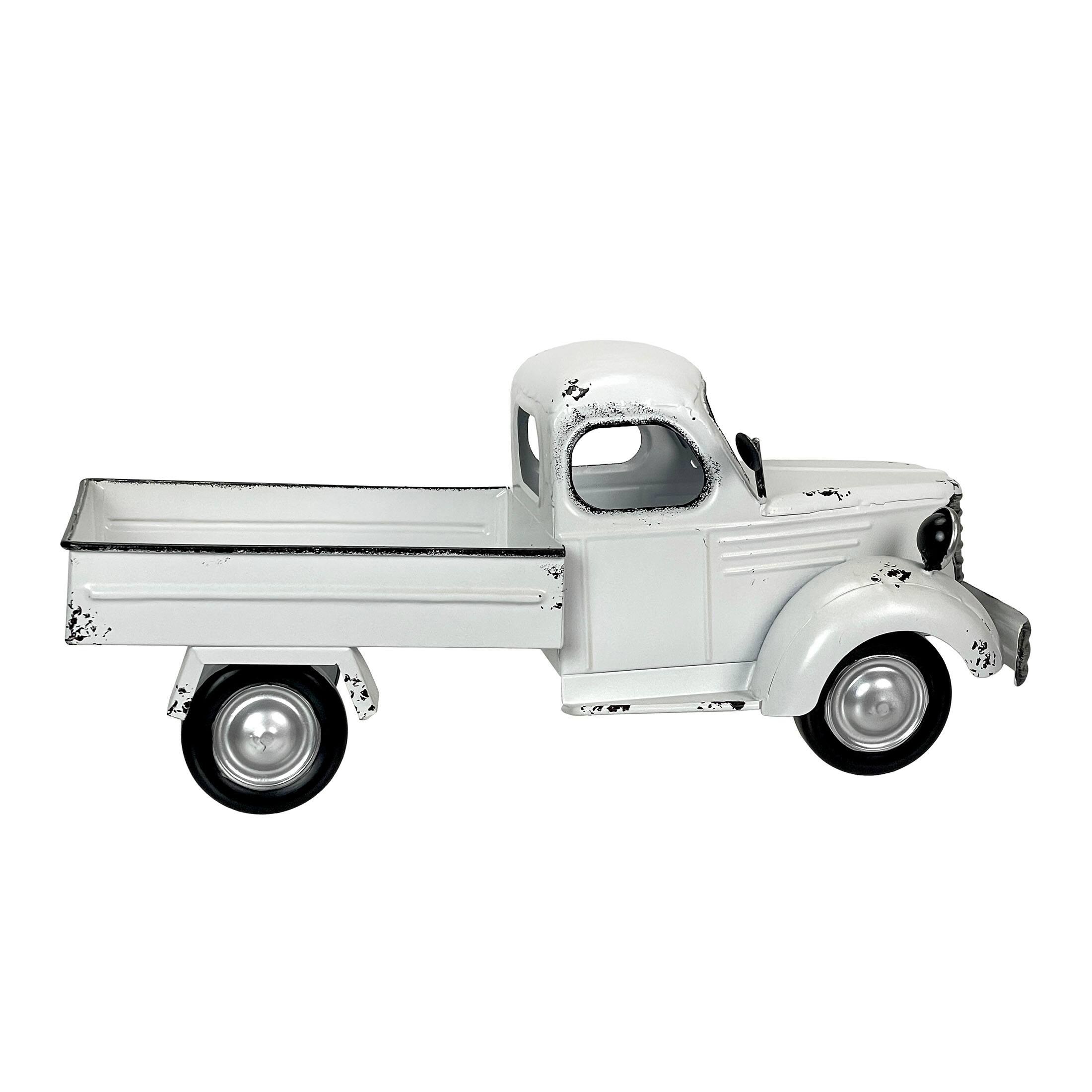 Alt View 1. Zeckos - 14" Weathered White Metal Truck Planter – Vintage Farmhouse Decor, No Drain Hole - White.